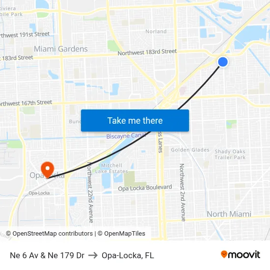 Ne 6 Av & Ne 179 Dr to Opa-Locka, FL map