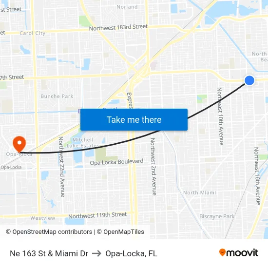 Ne 163 St & Miami Dr to Opa-Locka, FL map