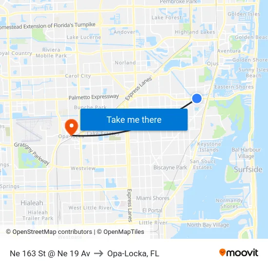 Ne 163 St @ Ne 19 Av to Opa-Locka, FL map