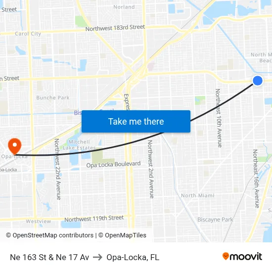 Ne 163 St & Ne 17 Av to Opa-Locka, FL map