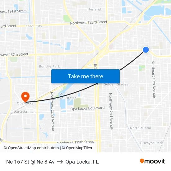Ne 167 St @ Ne 8 Av to Opa-Locka, FL map