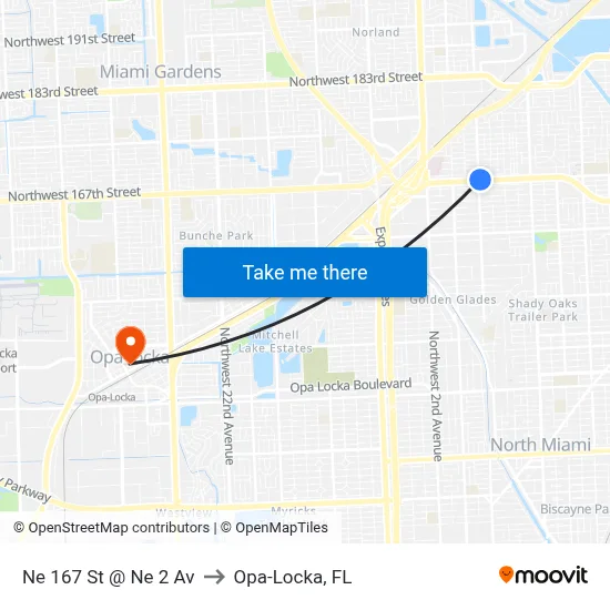 Ne 167 St @ Ne 2 Av to Opa-Locka, FL map
