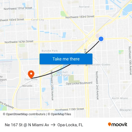 Ne 167 St @ N Miami Av to Opa-Locka, FL map