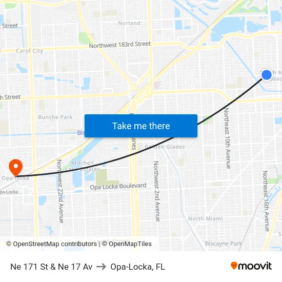 Ne 171 St & Ne 17 Av to Opa-Locka, FL map