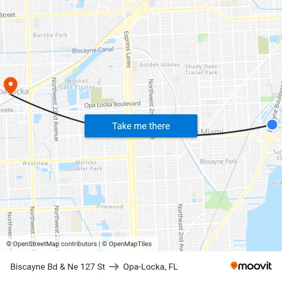 Biscayne Bd & Ne 127 St to Opa-Locka, FL map