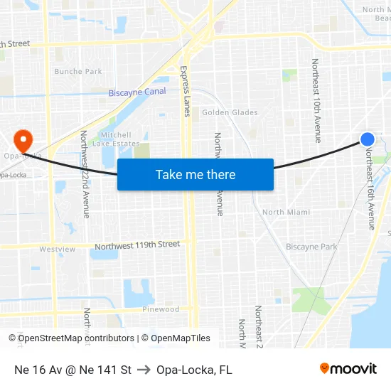 Ne 16 Av @ Ne 141 St to Opa-Locka, FL map