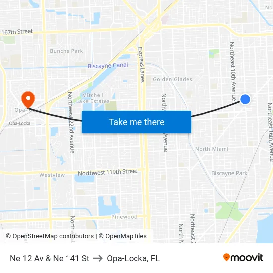 Ne 12 Av & Ne 141 St to Opa-Locka, FL map