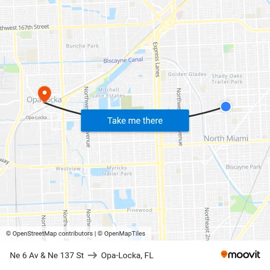 Ne 6 Av & Ne 137 St to Opa-Locka, FL map