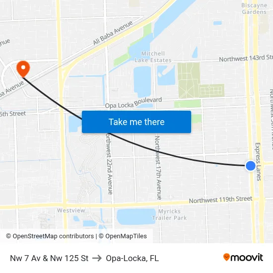 Nw 7 Av & Nw 125 St to Opa-Locka, FL map