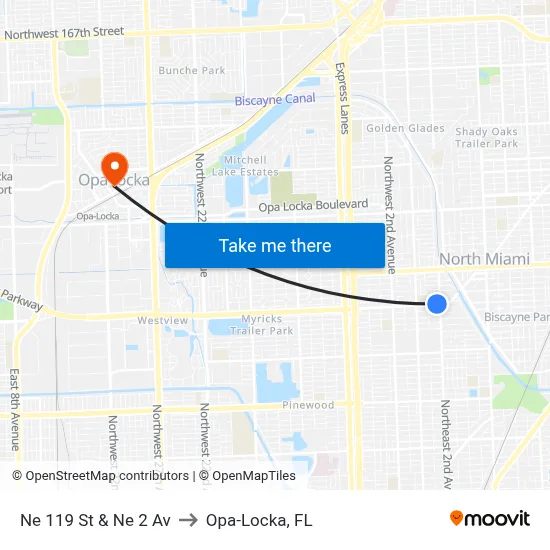 Ne 119 St & Ne 2 Av to Opa-Locka, FL map