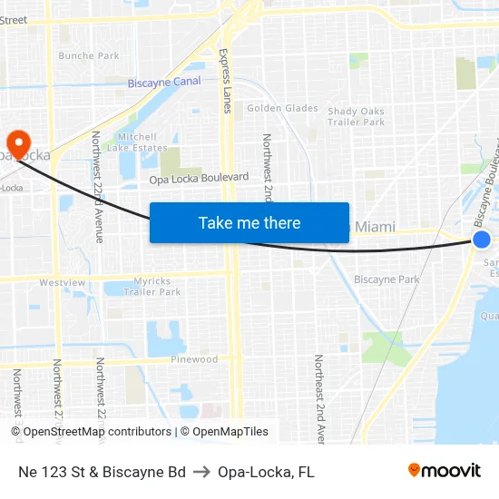 Ne 123 St & Biscayne Bd to Opa-Locka, FL map