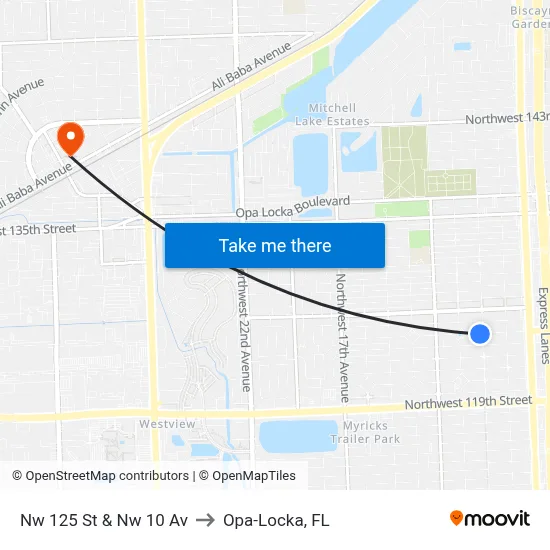Nw 125 St & Nw 10 Av to Opa-Locka, FL map