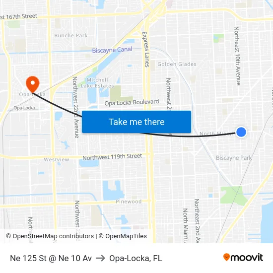 Ne 125 St @ Ne 10 Av to Opa-Locka, FL map