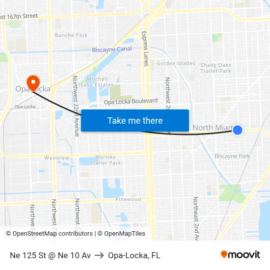 Ne 125 St @ Ne 10 Av to Opa-Locka, FL map