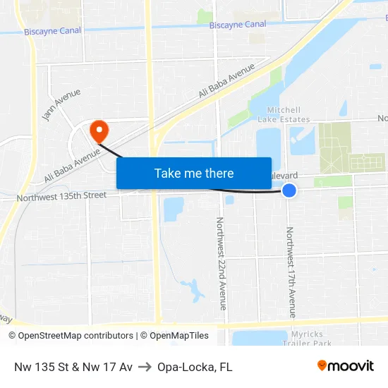 Nw 135 St & Nw 17 Av to Opa-Locka, FL map