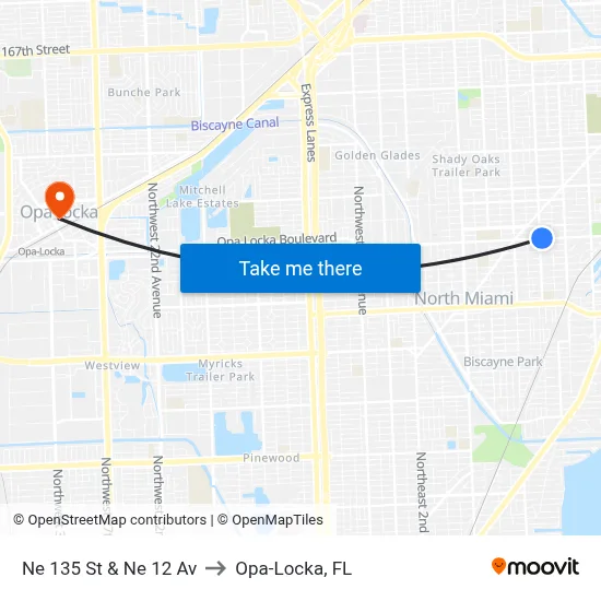 Ne 135 St & Ne 12 Av to Opa-Locka, FL map