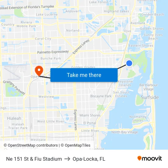 Ne 151 St & Fiu Stadium to Opa-Locka, FL map