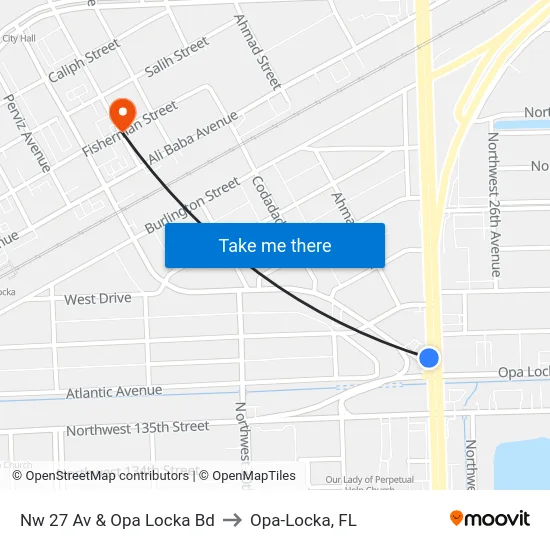 Nw 27 Av & Opa Locka Bd to Opa-Locka, FL map