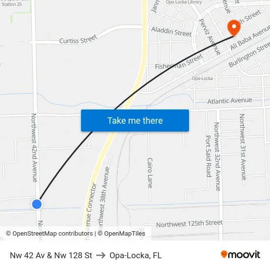 Nw 42 Av & Nw 128 St to Opa-Locka, FL map