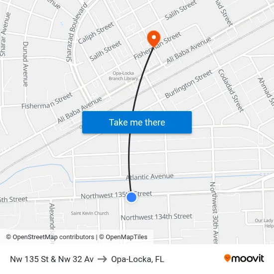 Nw 135 St & Nw 32 Av to Opa-Locka, FL map