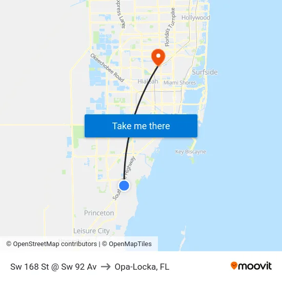 Sw 168 St @ Sw 92 Av to Opa-Locka, FL map