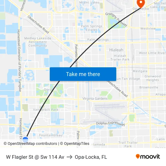 W Flagler St @ Sw 114 Av to Opa-Locka, FL map
