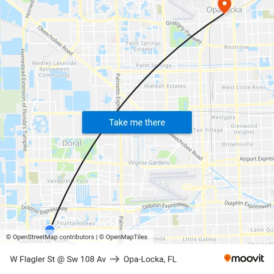 W Flagler St @ Sw 108 Av to Opa-Locka, FL map