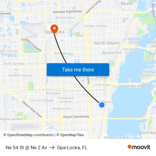 Ne 54 St @ Ne 2 Av to Opa-Locka, FL map