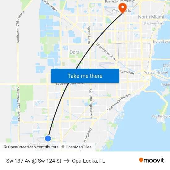 Sw 137 Av @ Sw 124 St to Opa-Locka, FL map