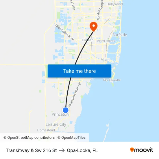 Transitway & Sw 216 St to Opa-Locka, FL map