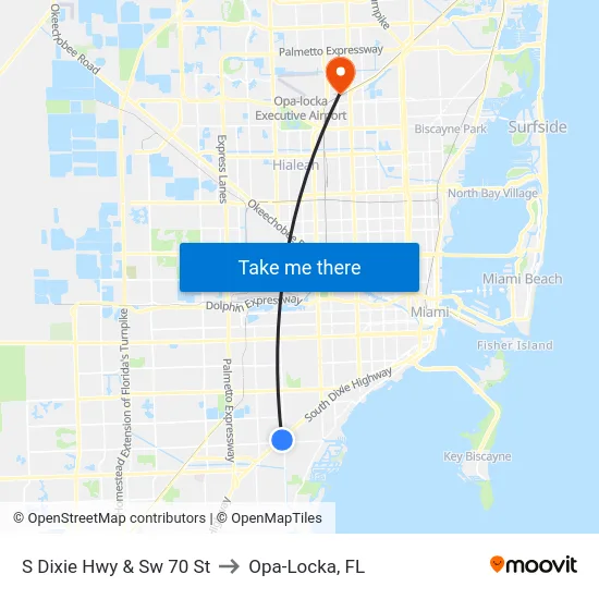 S Dixie Hwy & Sw 70 St to Opa-Locka, FL map