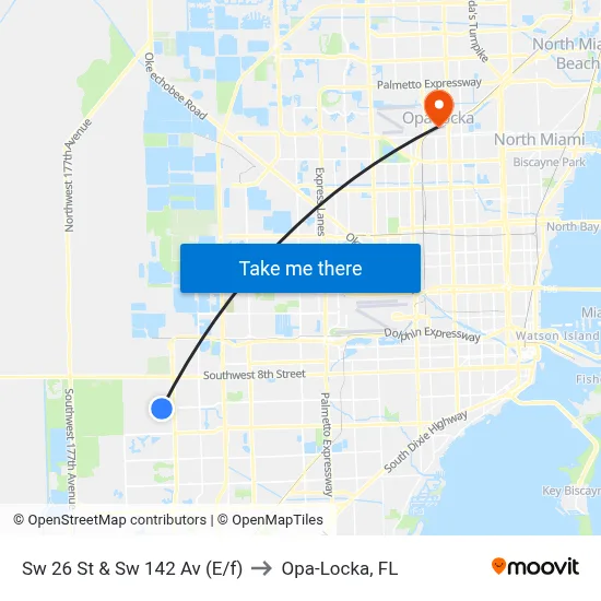 Sw 26 St & Sw 142 Av (E/f) to Opa-Locka, FL map