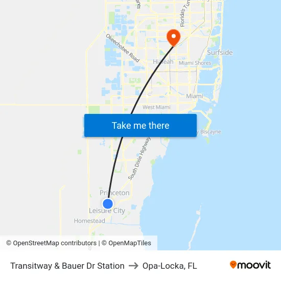 Transitway & Bauer Dr Station to Opa-Locka, FL map