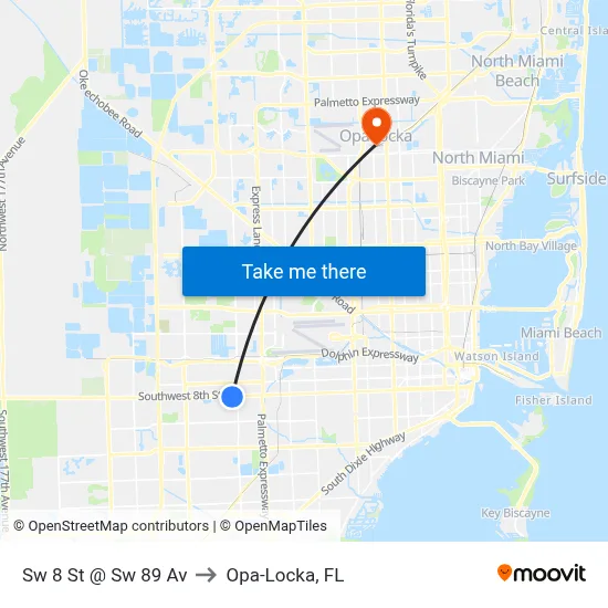 Sw 8 St @ Sw 89 Av to Opa-Locka, FL map
