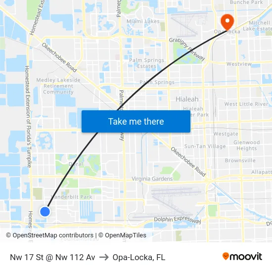Nw 17 St @ Nw 112 Av to Opa-Locka, FL map