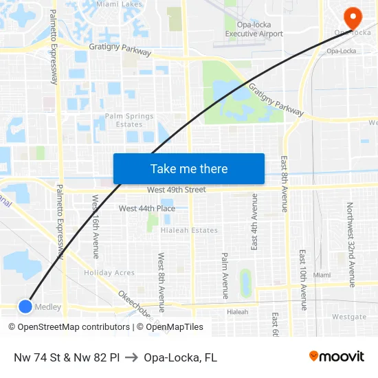Nw 74 St & Nw 82 Pl to Opa-Locka, FL map