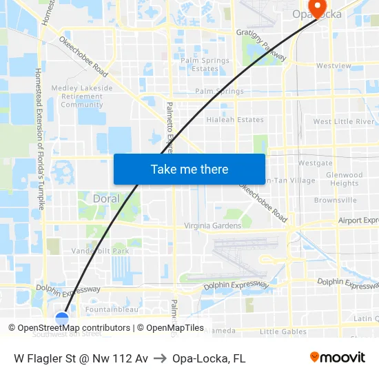 W Flagler St @ Nw 112 Av to Opa-Locka, FL map