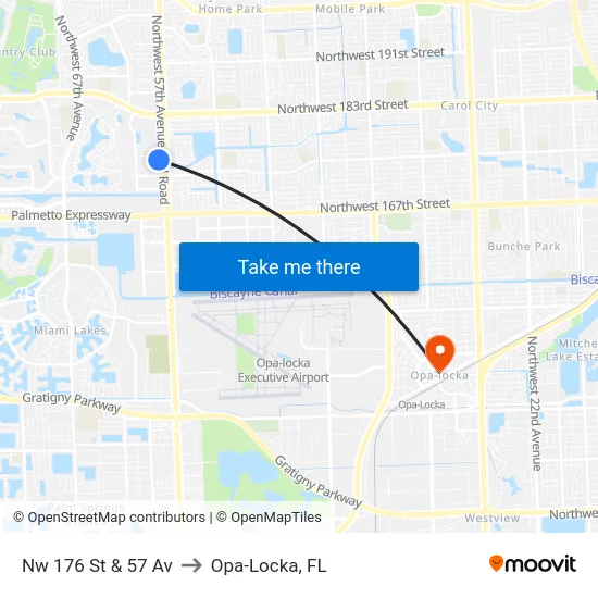 Nw 176 St & 57 Av to Opa-Locka, FL map