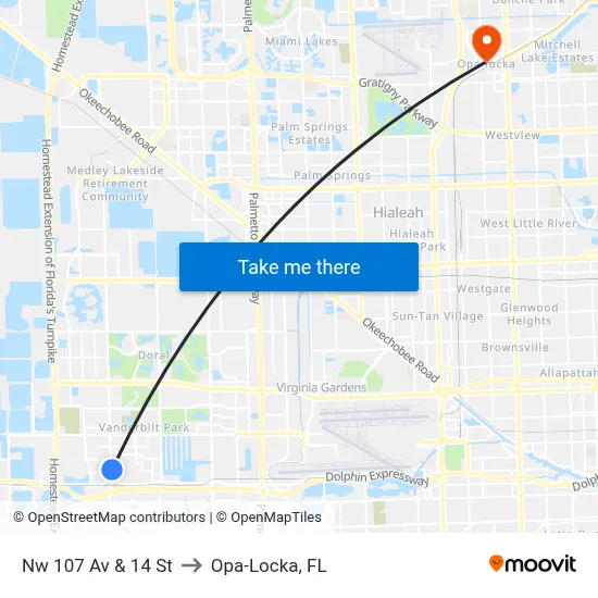 Nw 107 Av & 14 St to Opa-Locka, FL map