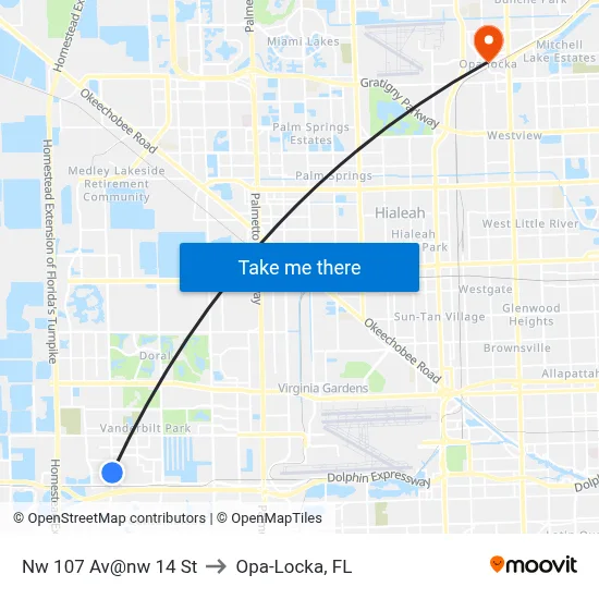 Nw 107 Av@nw 14 St to Opa-Locka, FL map