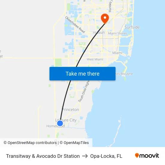 Transitway & Avocado Dr Station to Opa-Locka, FL map