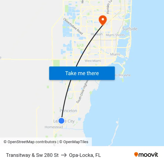 Transitway & Sw 280 St to Opa-Locka, FL map