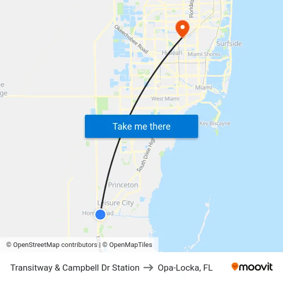 Transitway & Campbell Dr Station to Opa-Locka, FL map