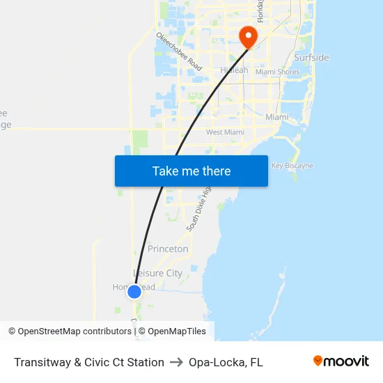 Transitway & Civic Ct Station to Opa-Locka, FL map