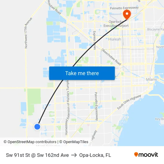 Sw 91st St @ Sw 162nd Ave to Opa-Locka, FL map