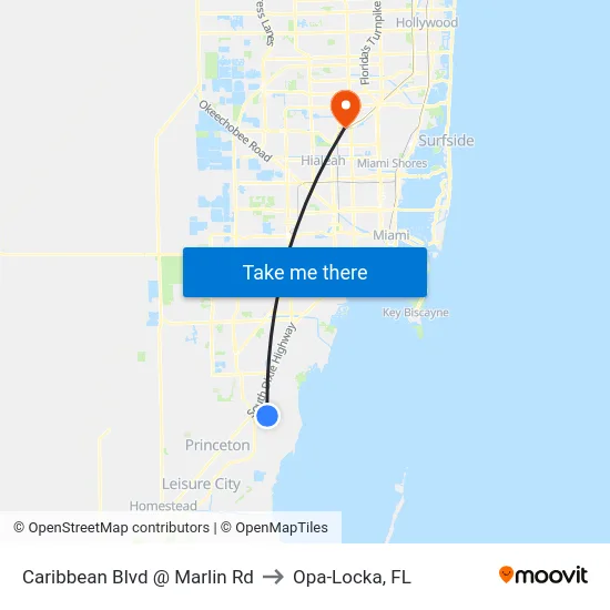 Caribbean Blvd @ Marlin Rd to Opa-Locka, FL map