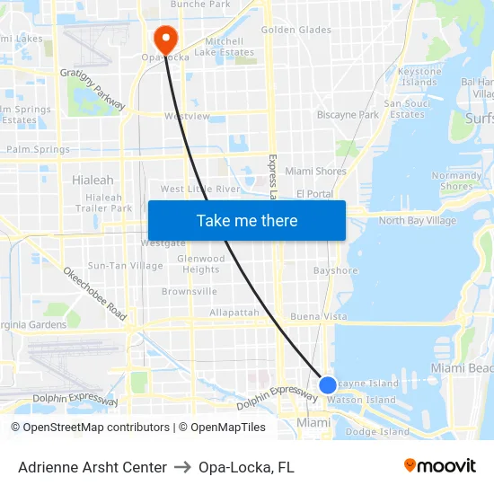 Adrienne Arsht Center to Opa-Locka, FL map