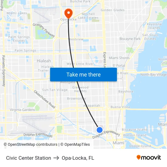 Civic Center Station to Opa-Locka, FL map