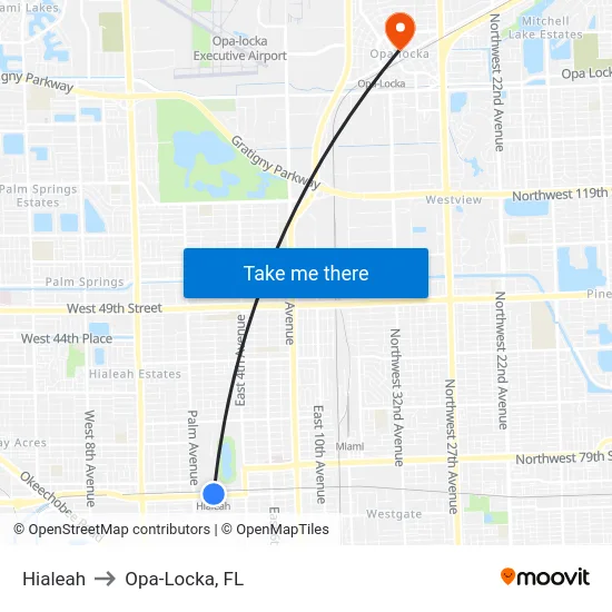 Hialeah to Opa-Locka, FL map