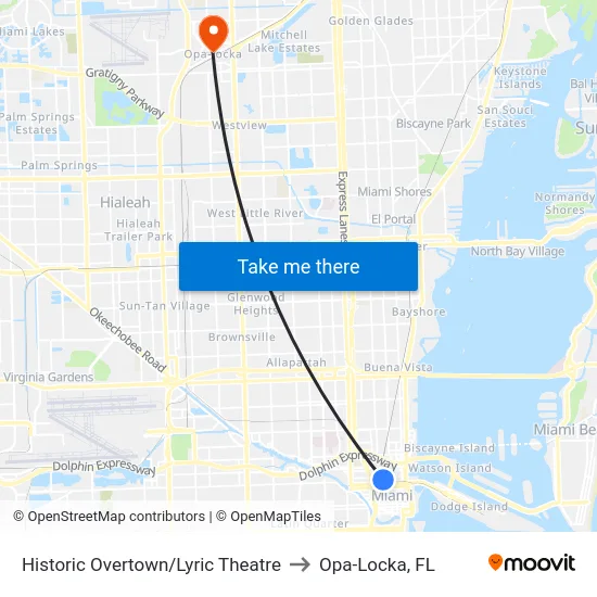 Historic Overtown/Lyric Theatre to Opa-Locka, FL map
